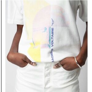 Zadig and Voltaire Bow Tshirt White short sleeve Terry Palmier print Top M NEW